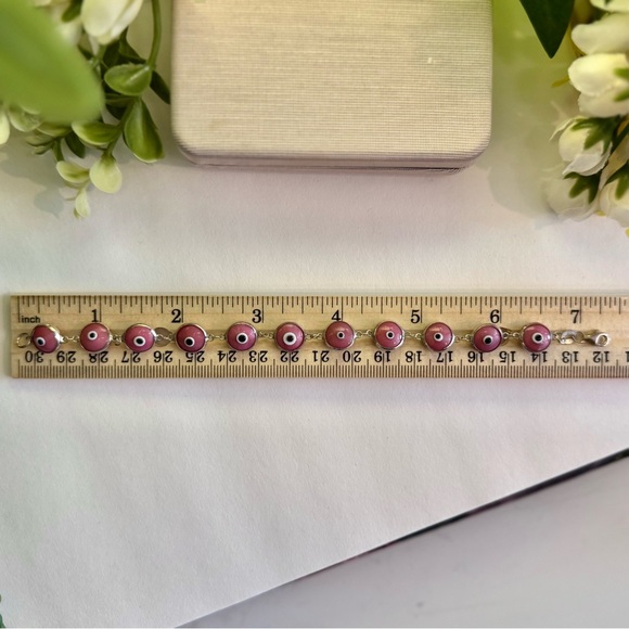 Vintage Handmade Pink Evil Eye Bracelet Solid 925 Sterling Silver - Picture 8 of 8
